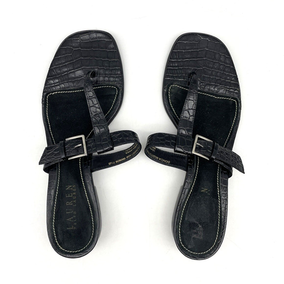 Vintage 90s Lauren Ralph Lauren DONCIA Black Croc Leather Buckle Sandals 7.5B - Picture 11 of 16